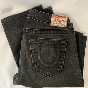 🧲TRUE RELIGION Jeans Size 29 Gray/Black Distressed Wash Straight Leg Mid-Rise